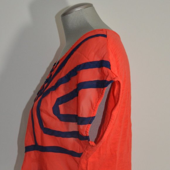 Ecote Orange Sheer Front Top with Navy Detail - Picture 2 of 10